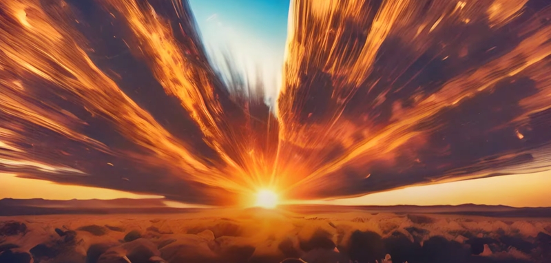 Sunrise that lights the sky in ribbons of dark